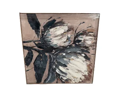 AW 0289 - Artwork - Large - Blue & White Flower on Salmon Back Painted Canvas 