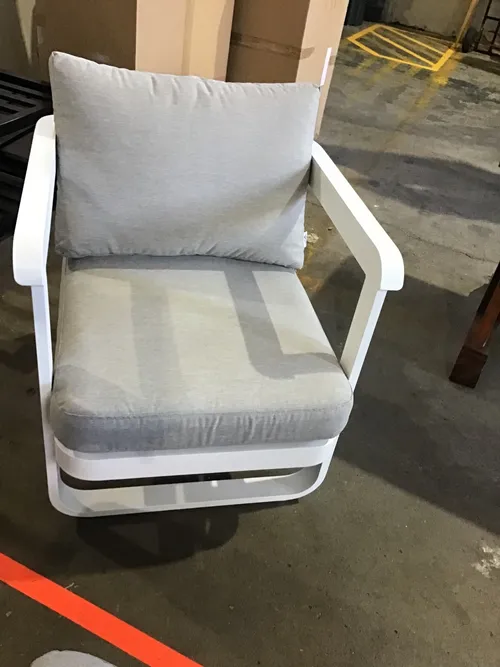 OD OC 6444 - Outdoor Occasional Chair - White Aluminium Frame with Arm Rests & Grey Cushions