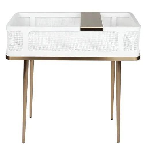 BT 0101 - Bar Cart - Gold Frame with White Rattan Table Tray