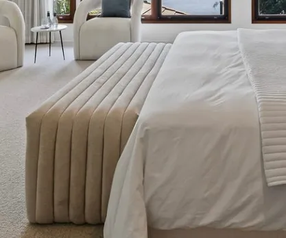 OTT 0012 - Ottoman - Beige Ribbed Fabric Bed Bench