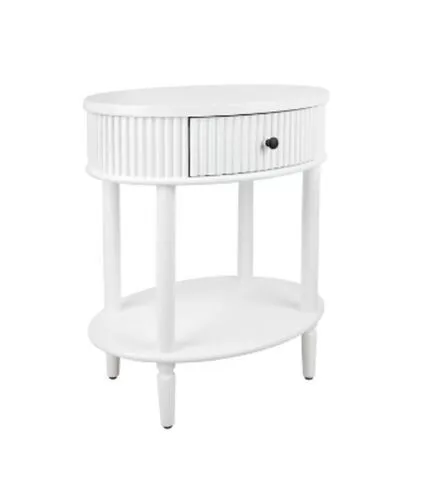 White Fluted Single Drawer Oval Contemporary Bedside Table - BST 0093