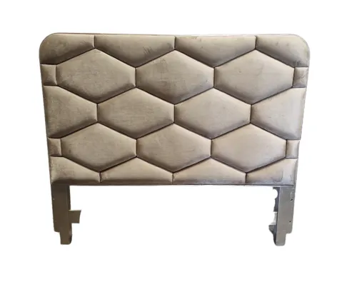 BH 5009 - Bedhead - Beige Velvet Hexagon Panelled with Silver Frame