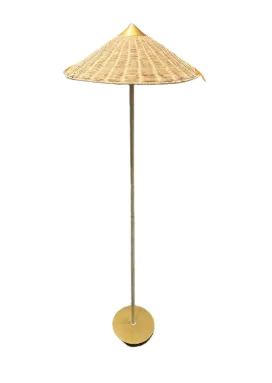 FL 0002 - Floor Lamp - Raffia Woven Base & Elongated Drum Shade