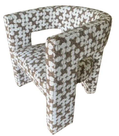 OC 1024 - Occasional Chair - Retro Houndstooth Curved Cream & Brown