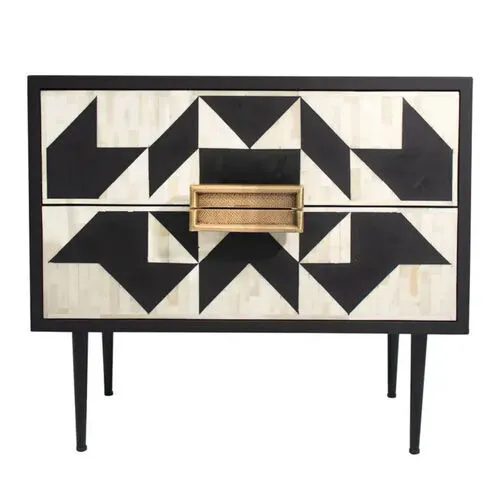 Luxe Bone Inlay Geometric Pattern 2 Drawer Bedside Table - BST 0124