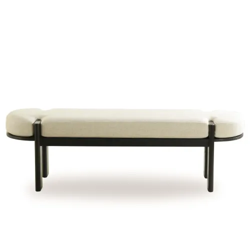 OTT 0018 - Ottoman - Beige Linen on Black Oak Bench