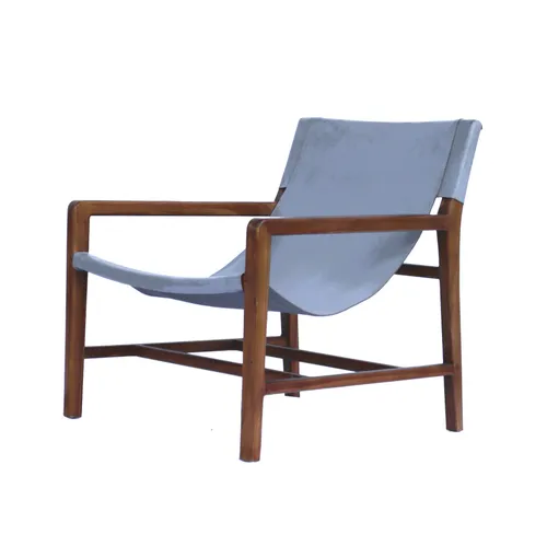 OC 6125 - Occasional Chair - Arm Chair - Grey Leather Sling with Walnut Timber Frame