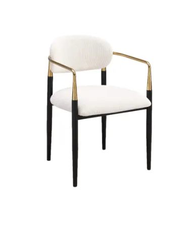 DC 0048 - Beige Regal Style Fabric Dining Chair with Gold Arm Rests & Black Legs 