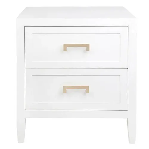 White Satin 2 Drawer Large Bedside Table with Brushed Gold Handles - BST 0042
