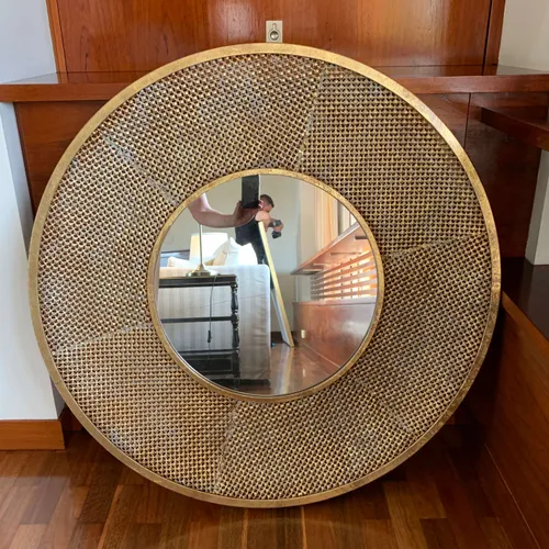MIR 3072 - Mirror - Harts Series Round with Gold Rattan Frame 