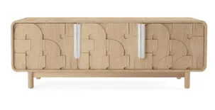 ENT 0007 - Lola Entertainment Unit - Lime Wash Mango Wood with Marble Handles