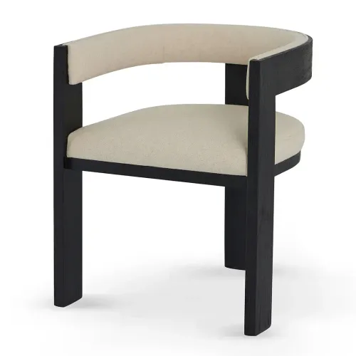 DC 0097 - Dining Chair - Light Beige Fabric on Black Timber Barrel Back Tripod Frame