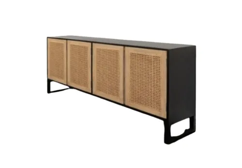 BUF 6330 - Black Wooden Buffet with Natural Timber Framed Rattan Door Panels