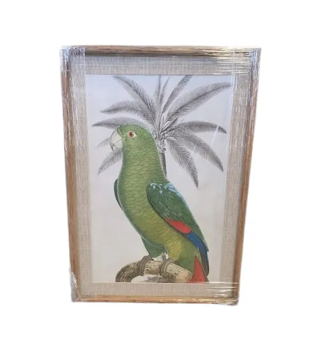 AW 4378B - Parrot Print in Small Bamboo Framed Glass Artwork