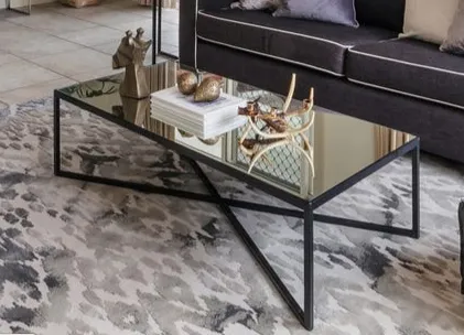 CT 6533 - Coffee Table - Black Cross Base Frame with Mirrored Glass Top