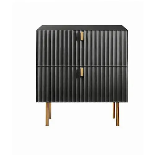 Black Fluted 2 Drawer Bedside Table with Gold Legs - BST 0122