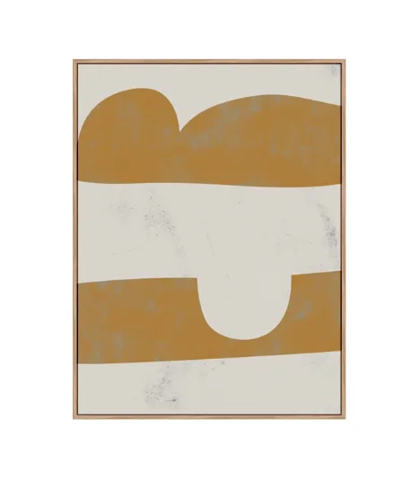AW 0487B - Artwork - Large - Yellow & Cream Abstract Canvas in Natural Frame