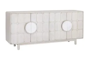 BF 0009 - Buffet - White Washed Timber Patterned Doors Round White Marble Handles