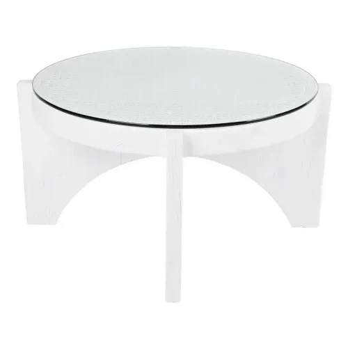 CT 0091 - Coffee Table - Chalky White Round Ash Timber & Rattan 