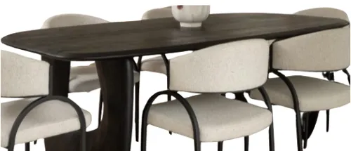 DT 0013 - Dining Table - Oval Solid Black Timber with Curve Accented Legs