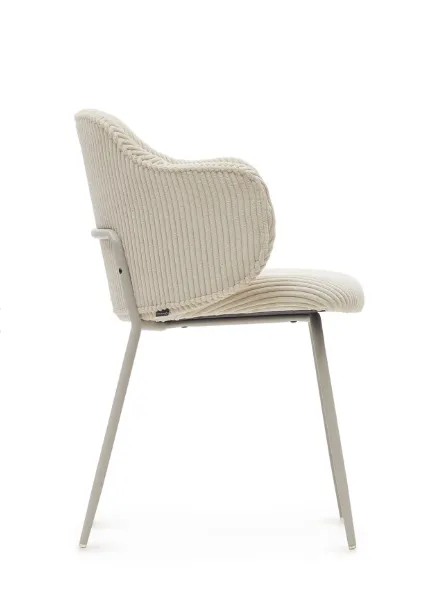 DC 0037 - Dining Chair - Beige Corduroy with Steel Legs & Small Arm Rests