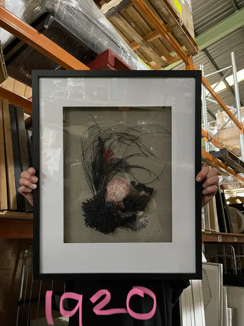 AW 1920 - Black, Red & White Coral & Shells on Fabric in Black Frame - Small Artwork