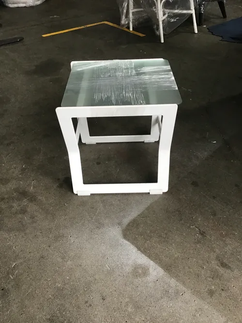OD ST 0002 - Outdoor - Side Table - White Aluminium Angular Frame with Glass Shelf