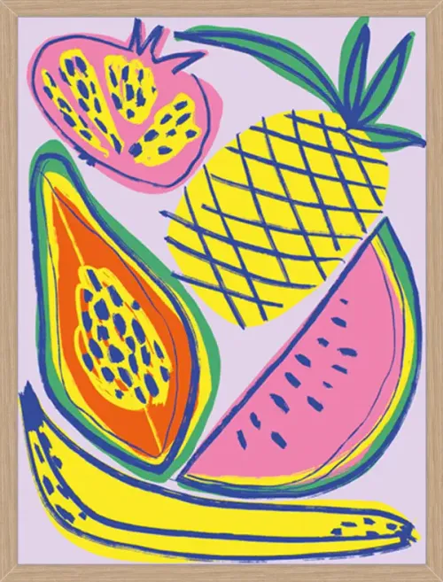 AW 0510A - Medium Artwork - Colourful Fruity Frenzy in Natural Frame