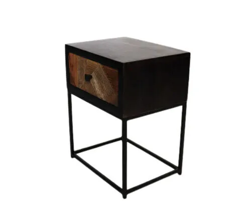 Black with Natural Timber Textured Single Drawer Bedside Table - BST 9197