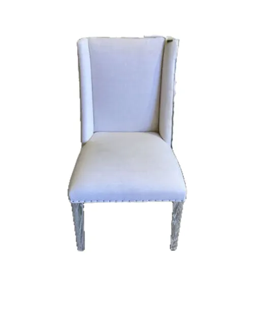DC 6625 - Dining Chair - Grey Linen with Studs & Two Tone White & Grey Timber Legs