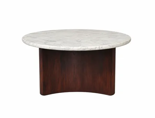 CT 0100 - Coffee Table - White Marble Round Top on Red Timber Sculptured Star Base