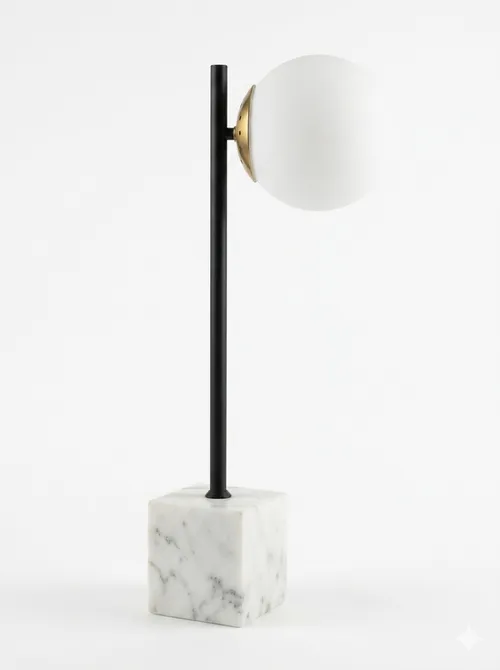 LP 9922 - Desk Lamp - Marble Base with Black Stem & White Glass Globe