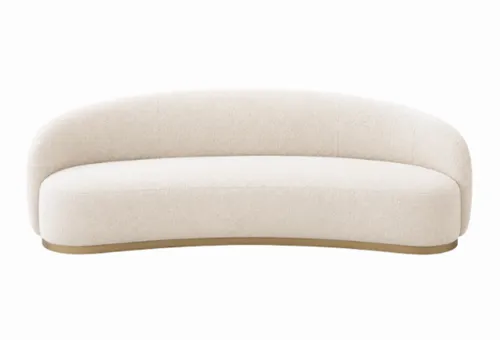 SF 0066 - Sofa - 3 Seater - White Boucle Curved Profile with Gold Trim Base