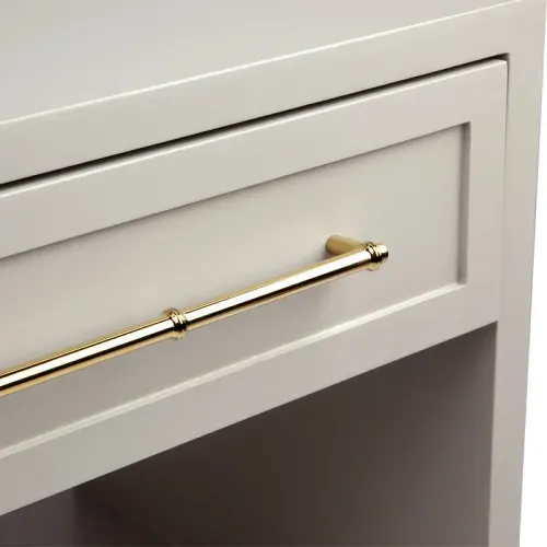 BST 0043 - Small Single Drawer & Nook Bedside Table in Satin Grey with Gold Fittings