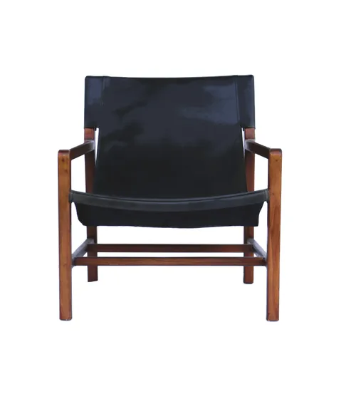 OC 6620 - Occasional Chair - Black Leather Sling with Timber Frame