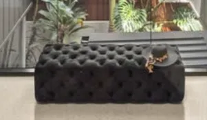 OTT 6188 - Ottoman - Black Velvet Chesterfield