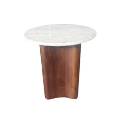 ST 0151 - Side Table - Circular White Marble Top on Red Timber Sculptured Base