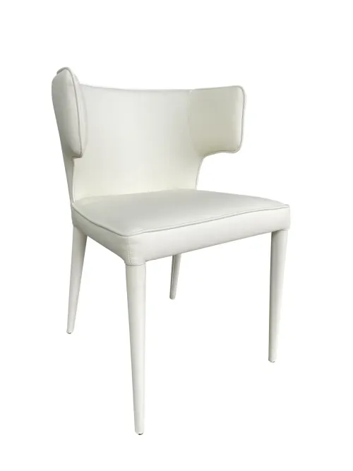 DC 0041 - Dining Chair - White Leather Accented with White Legs