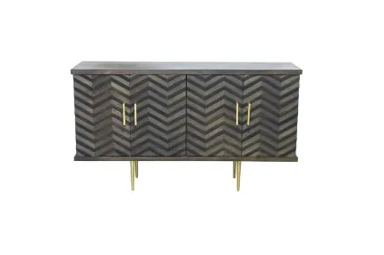 BUF 6723 - Dark Chocolate Buffet with Carved Chevron Detailing with Brass Handles & Stiletto Legs - Luxe Range