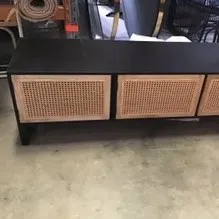 ETU 6332 - Black Timber Entertainment Unit with Natural Rattan Doors