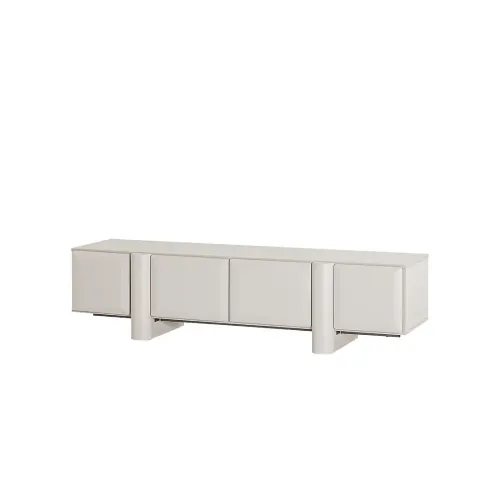 ENT 0002 - Light Grey Timber Entertainment Unit with Melamine Finish & Vertical Front Pillar Legs - Luxe Range