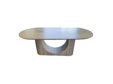 DT 0035 - White Wash Timber Oval Top Sculptured Arch Legs Dining Table