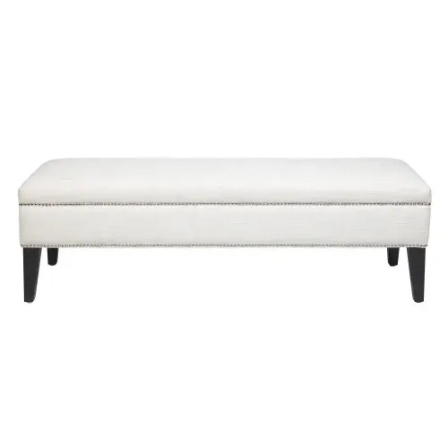 OTT 9199 - Ottoman - Linen Bed Bench with Silver Studding & Black Timber Legs