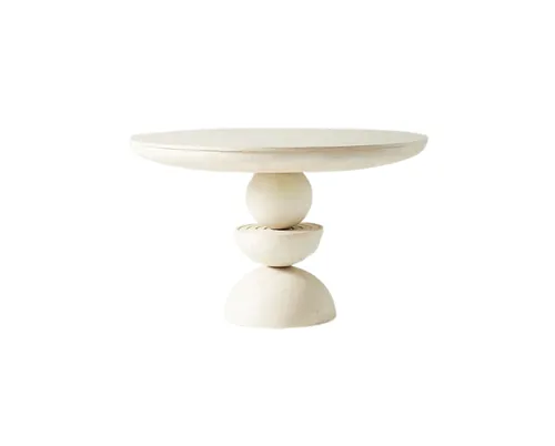 DT 0018 - Dining Table - Circular Milk Wash Timber with Sculptured Pedestal Base 