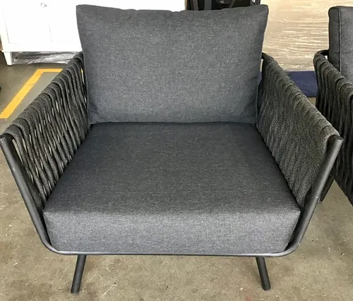 OD SC 7720 - Outdoor - Arm Chair - Grey Woven Rope Fabric with Black Frame & Grey Cushions