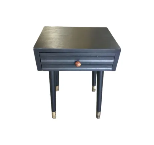 BST 9556 - Black Timber Bedside Table with Ribbed Drawer & Gold Tip Legs