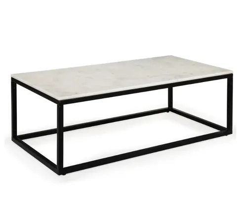 CT 9090 - Coffee Table - Rectangular Silver Stone Top with Black Metal Frame