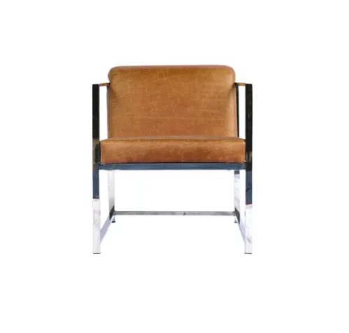 OC 0026 - Tan Leather Occasional Chair with Square Stainless Steel Frame