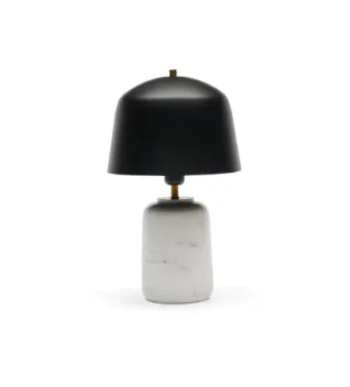 LP 0158 - Table Lamp - Polished White Marble Base with Black Metal Dome Shade