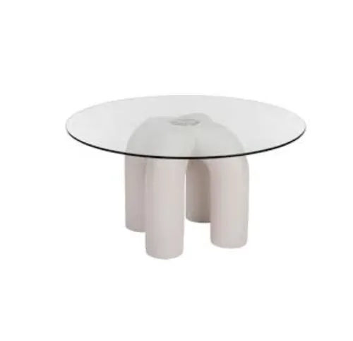 CT 9969 - Coffee Table - Round Glass Top with White Ceramic Sculpture Base 